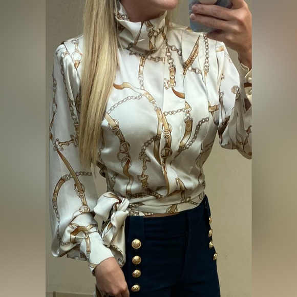 Ronny Kobo silk equestrian tie blouse S - Picture 6 of 6